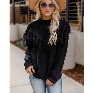 NWOT Pink Lily Black Fringe Sweater